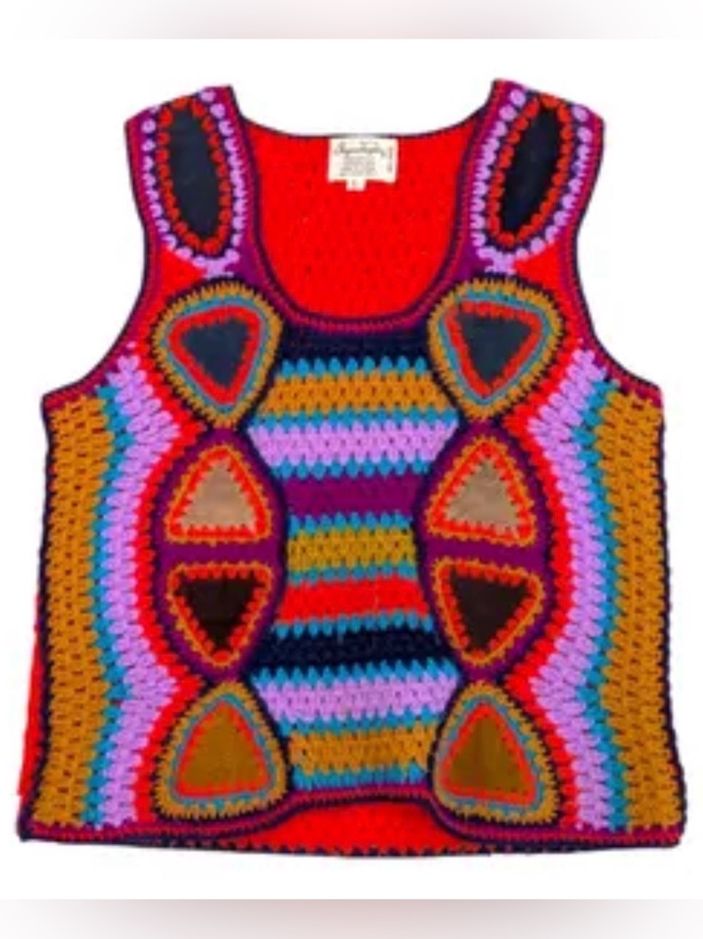 Dayne Taylor acrylic knit suede patch hippie 70’s psychedelic sweater vest small